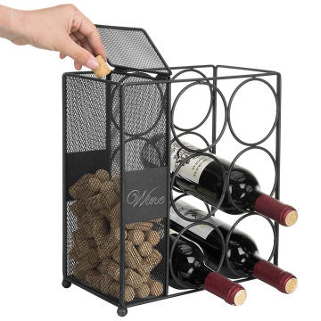 Manufacturer of Tabletop standing metal iron wine rack shelf with wine cork holder